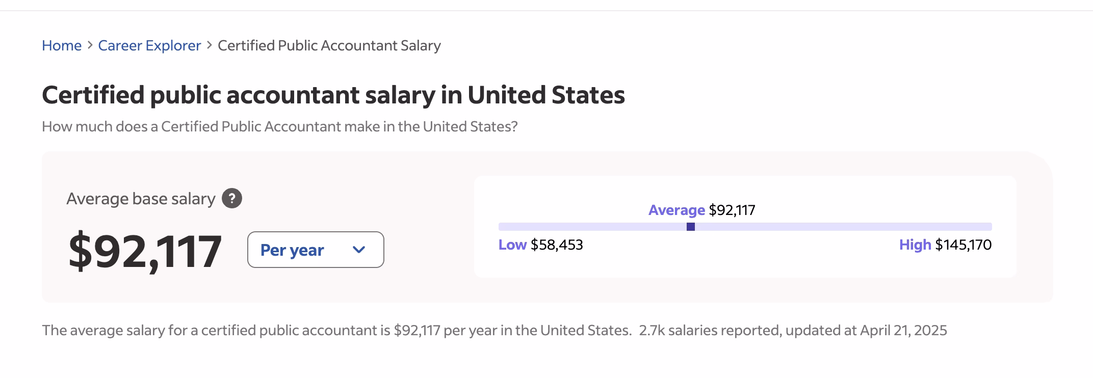Average salary of a US CPA in the US
